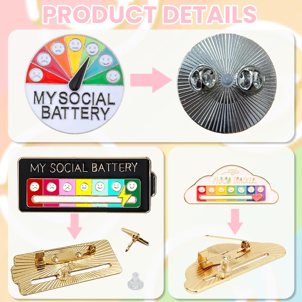 OFIFO Mood Tracker Enamel Pins Set for Jackets and Bags featuring Colorful Designs Pack of 4