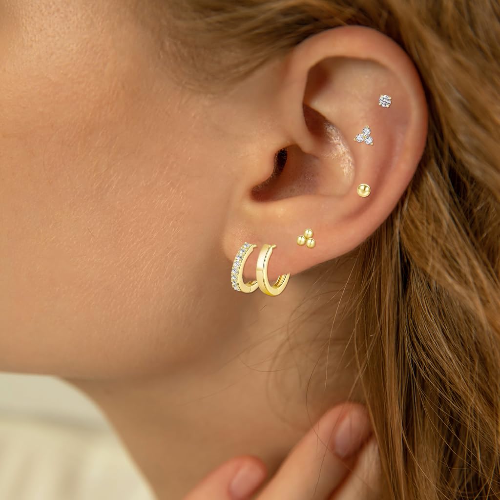SANNIDHI Earring Sets for Women featuring 6 Pairs Gold Plated Studs with Rhinestones | Hypoallergenic Cubic Zirconia