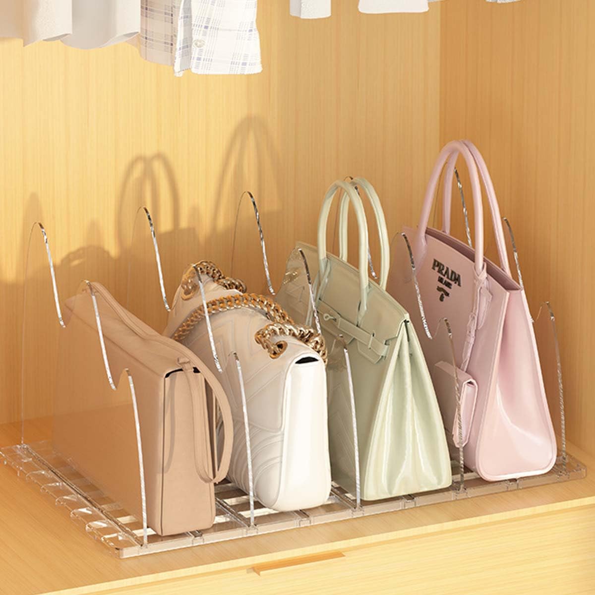 HASTHIP Purse Organizer for Closet with 4 Compartments and Clear Acrylic Divider | 2PCS Set