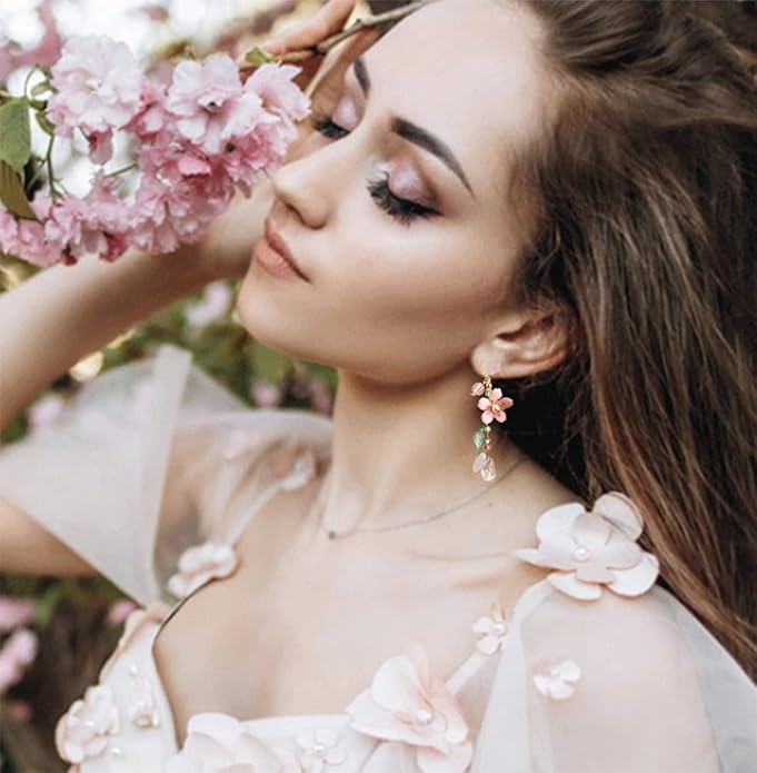 ZIBUYU® Women Earrings, Dangle Earrings for Women Pink Peach Blossom Tassel Earrings Drop Earrings Swing Earrings, 2.76 inch, Hypoallergenic Alloy