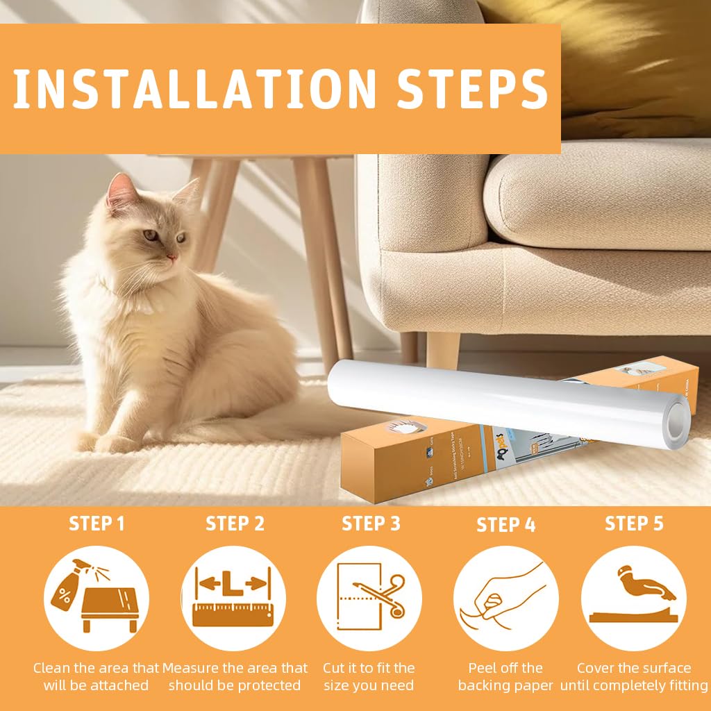 Qpets Cat Scratcher Pad for Wall Cabinet Couch and Floor 45x100cm 2PCS | Clear PVC Self-Adhesive Protector