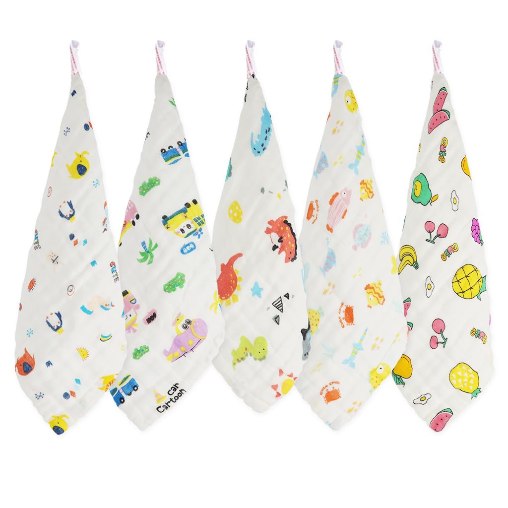 SNOWIE SOFT Baby Towels 6 Pcs 12 in Square with Multi Layer Mesh Pure Cotton | Face and Shower Use