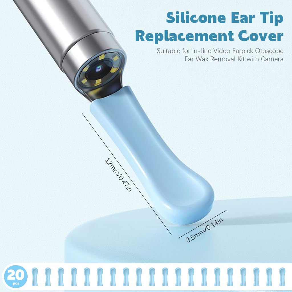HANNEA Ear Cleaner Tool Silicone Tips for Visual Endoscope 12x3.5 mm with 40 Replacements | Soft Safe Ear Wax Removal Accessories