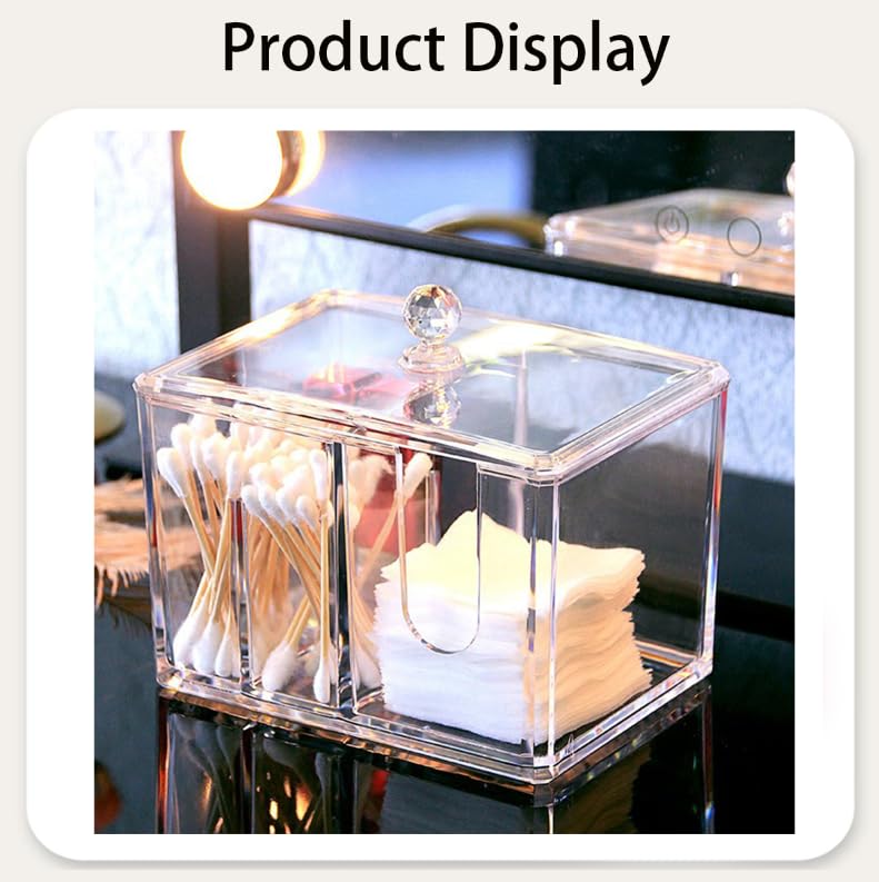 Zibuyu Acrylic Cotton Swab Storage Box for Bathroom with 4 Compartments 13x15x11 cm | Clear Dustproof Organizer with Lid