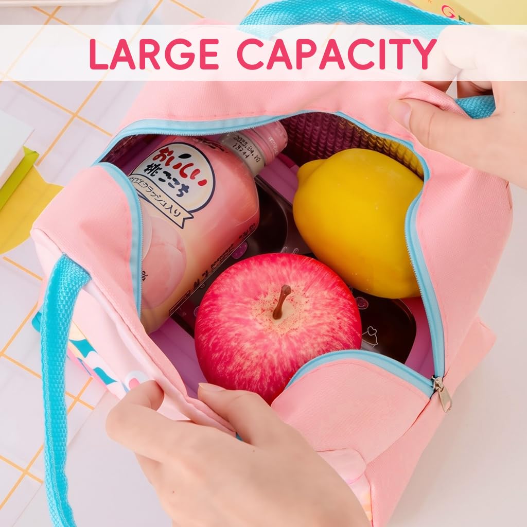Zibuyu Lunch Box for Work and Travel with 3 Layer Insulation and 9.05×5.11×7.87 in Capacity featuring Waterproof Oxford Cloth | Cute Pink Tote