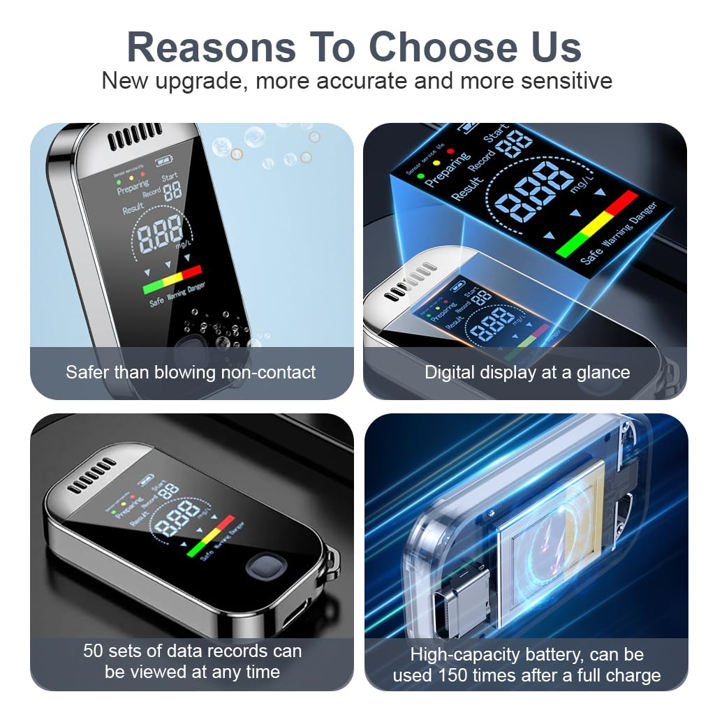 STHIRA Alcohol Tester for Personal and Professional Use with LCD Display | 0.00–0.199% BAC Non Contact USB Rechargeable Breathalyzer