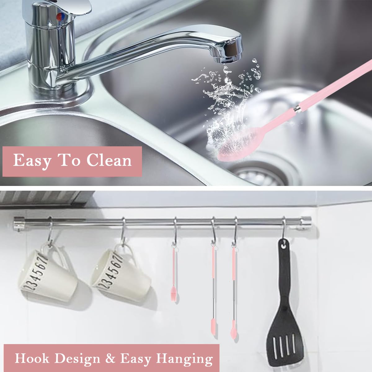 HASTHIP Mini Silicone Scooping Tools for Kitchen and Beauty Use 3Pcs Set | Telescopic Handles with Food‑Grade Silicone and Steel