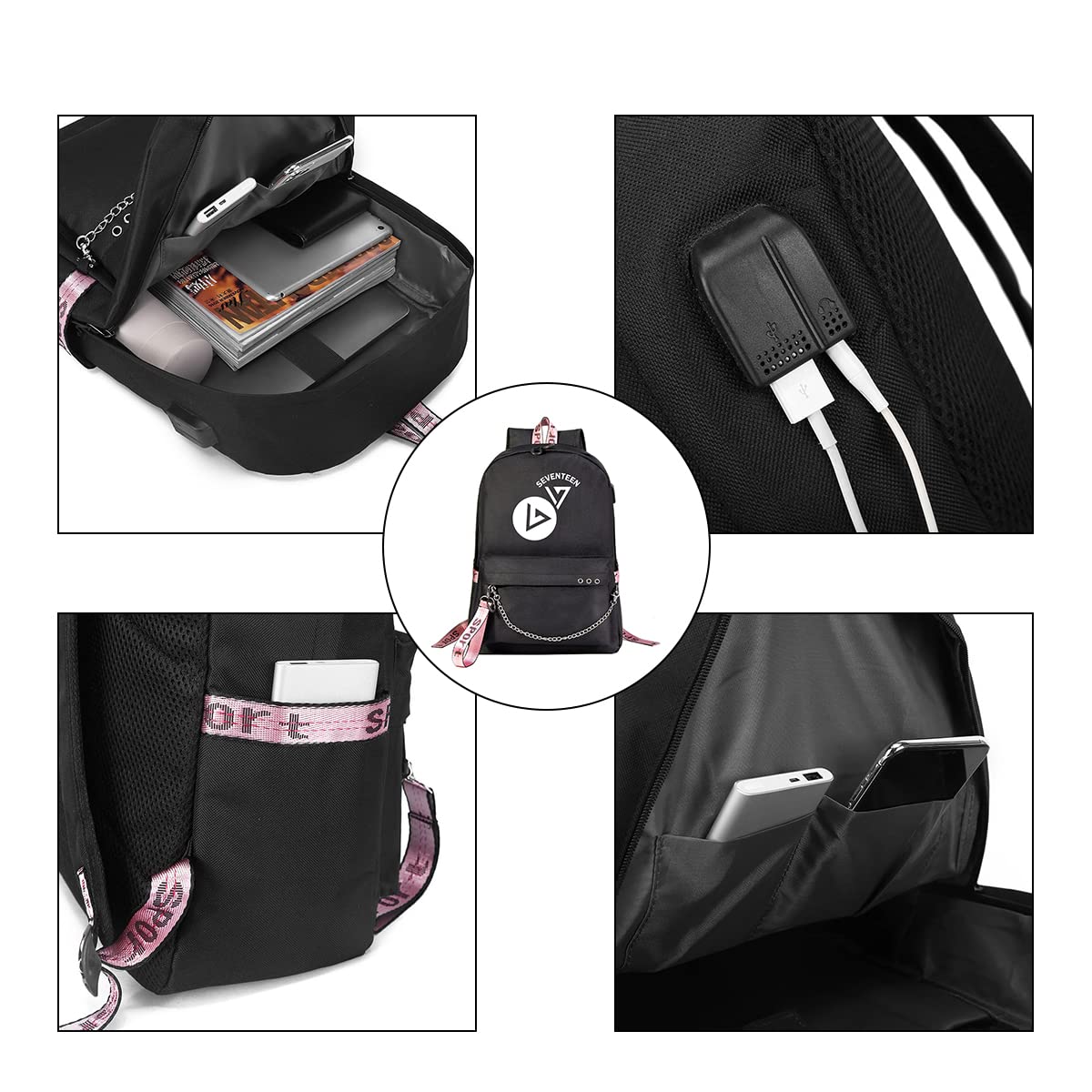 PALAY Korean KPOP SEVENTEEN Backpack for School with 15.6 in Laptop Compartment | Oxford Cloth Bag