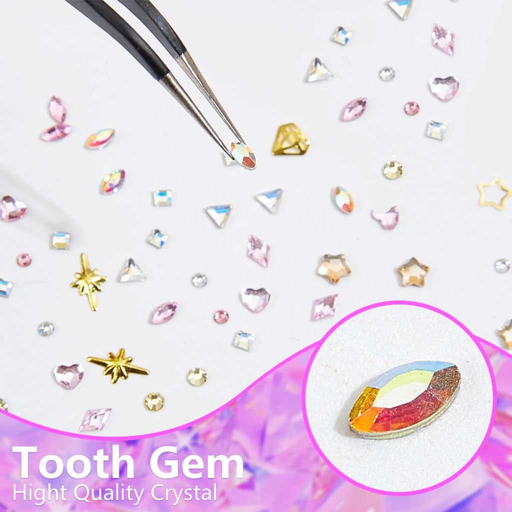 MAYCREATE Glittering Tooth Gem Kit with Mouth Retractor and 12 Grid Assorted Colors | No Glue Included