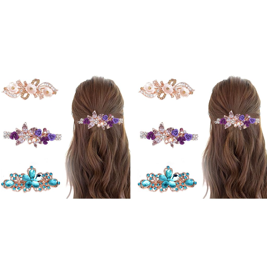 MAYCREATE Hair Clips for Women with Rhinestone Floral Design 6PCS Alloy Set | Retro Style