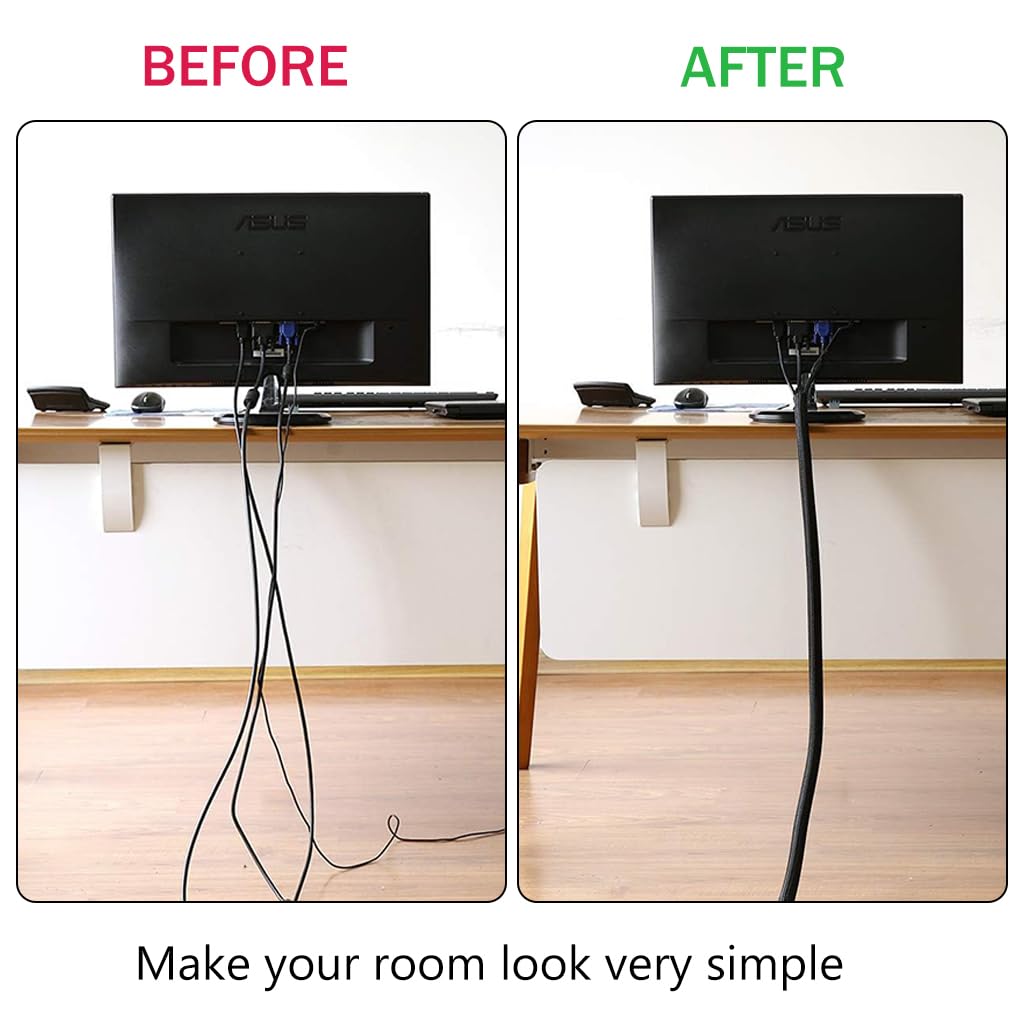 Supvox 6.6ft Cable Protector Wire Loom Tubing Sleeve Split Sleeving for USB Power Cord Audio Video Cable Cable Jacket Protect Mouse Cat from Chewing Cords - Black