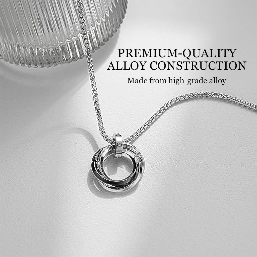 Zibuyu Ring Necklace for Men 27.56 in featuring Triple Interlocking Rings and Alloy Design | Ideal Gift for Couples
