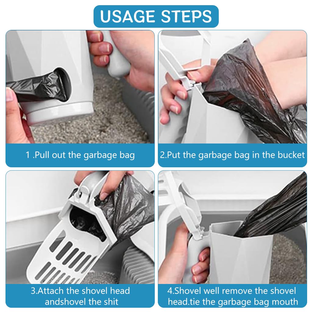 Qpets Cat Litter Shovel for Easy Cleaning with Integrated Waste Bin and Bag Dispenser | 3 in 1 Tool