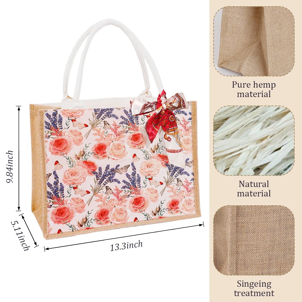 Zibuyu DIY Craft Tote Bag Kit for Painting and Embroidery with Rose Pattern | 35x25x13cm Flax Handbag
