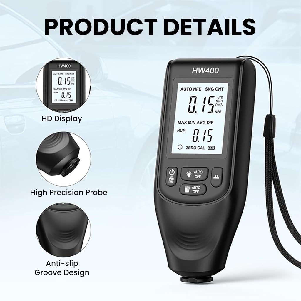 STHIRA Digital Car Paint Thickness Gauge for Fe and NFe Coatings with LCD Display | 0–2000 µm Range