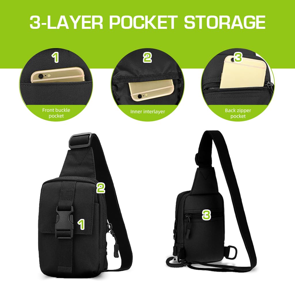 GUSTAVE Small Sling Bag for Travel and Hiking with Multi Layered Pockets and Waterproof Nylon | Black Crossbody for Men