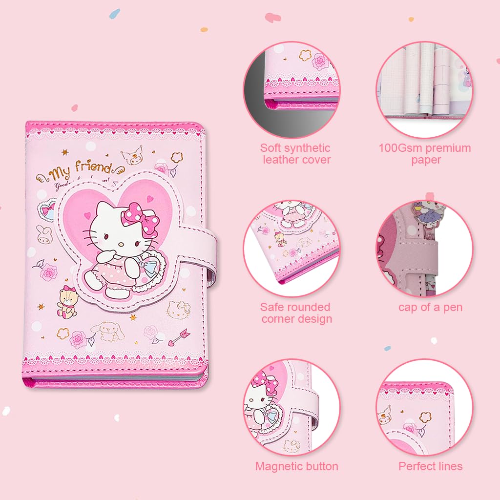 Climberty Kawaii Kitty Diary for Girls with Waterproof PU Softcover and Charm Lock | Cute Journal Gift Set with Gel Pen