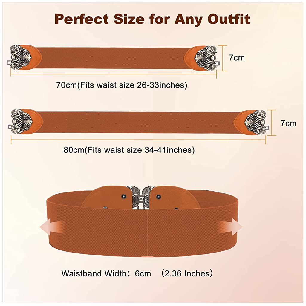 ZIBUYU® Waist Belt for Women Dresses Stylish Hip Belt with Interlocking Buckle Modern Western & Long Dress and Jeans Elastic Stretchy Hip Belts for Girl - Brown