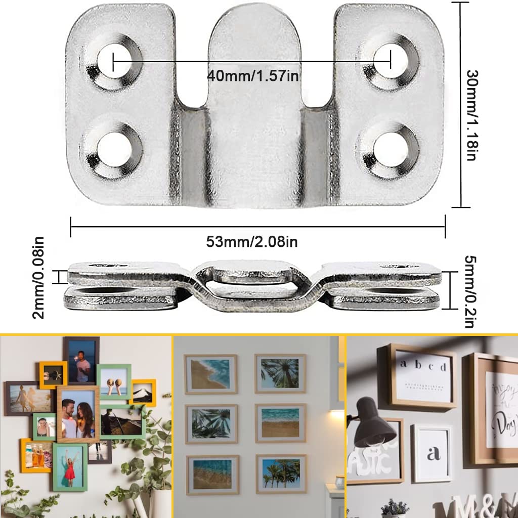 HASTHIP® 4 Pairs Stainsteel Steel Flush Mount Bracket, Interlocking Furniture Connector, Flush Mounting Clamp for Large Picture Display Art Gallery Wall Mount Hardware, 2 inches (Without Screws)