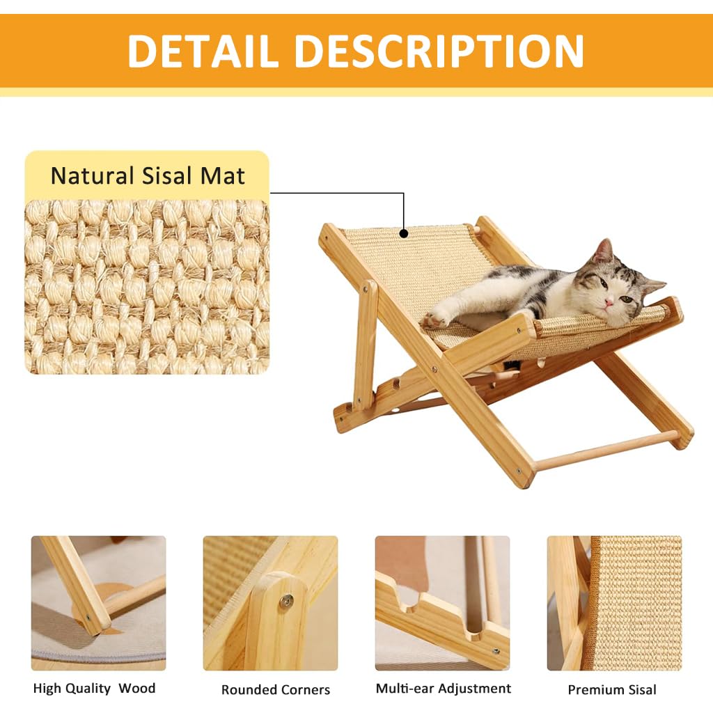 Qpets Cat Bed Scratcher for Relaxing and Claw Care featuring Adjustable Height 23.6×15.7 in Sisal Hemp Wood | Cozy Chair for Cats