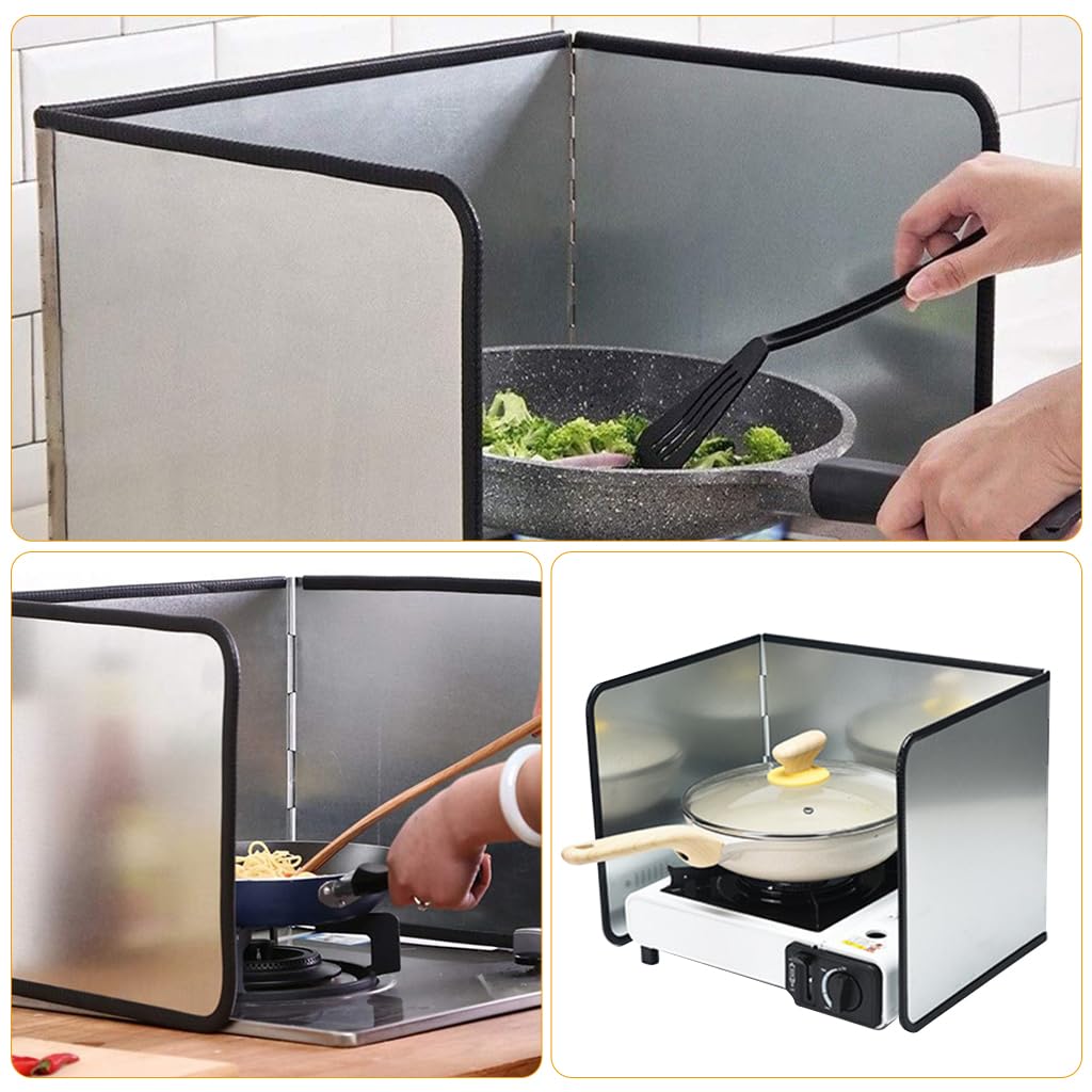 Supvox Kitchen Oil Splash Guard for Single Stove with Triple Fold Design and 38.5x29x30cm Aluminum Foil | Easy Clean Reusable Cooking Shield