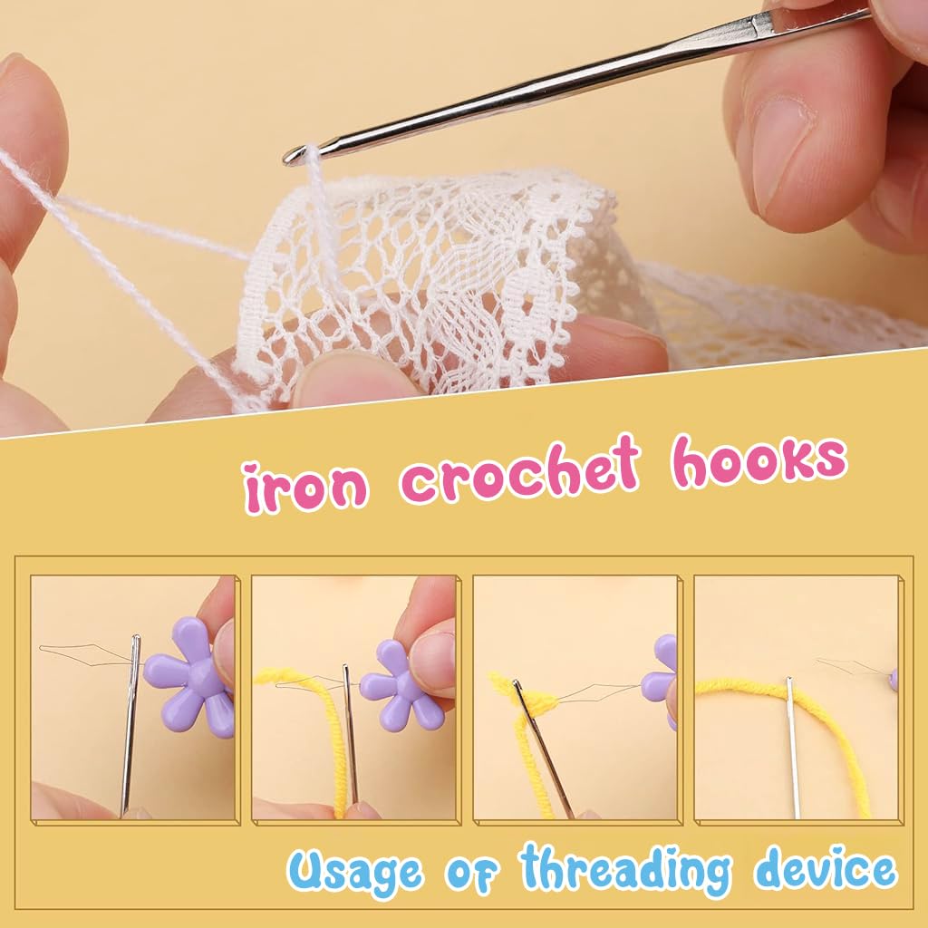 HASTHIP Crochet Hooks Set with 109 pcs aluminum hooks and case for beginners | color coded ergonomic design