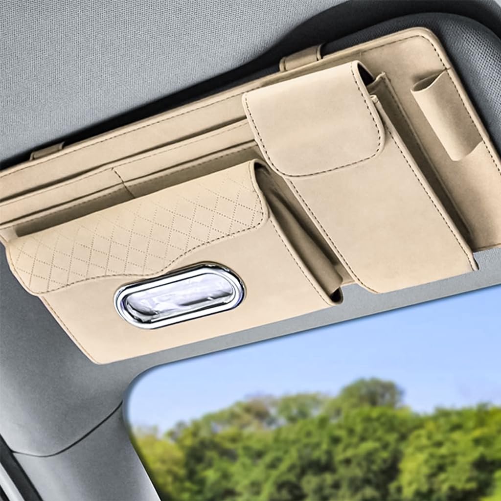ZIBUYU Car Tissue Holder for Sun Visor with 4 in 1 Storage Design and Suede Surface | Universal Fit