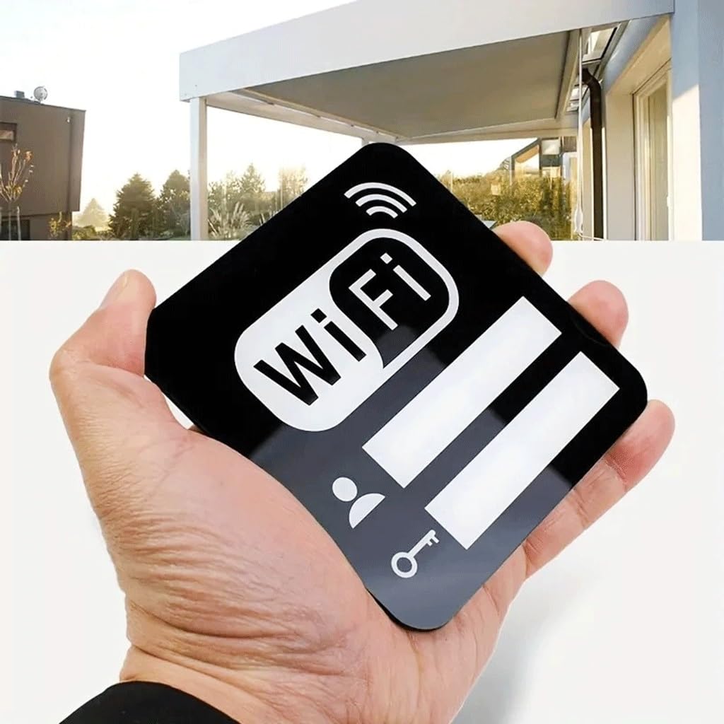 OFIFO® 10x10cm WiFi Logo DIY Mirror Wall Sticker, for Restaurant Office Bedroom Kindergarten Shop Decoration Mirror Sticker-Black
