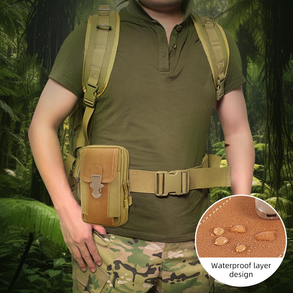 GUSTAVE Belt Pouch for Men with Triple Layer Storage and Quick Release Closure | Waterproof Canvas 6.5 in Phone Holster for Hiking and Work