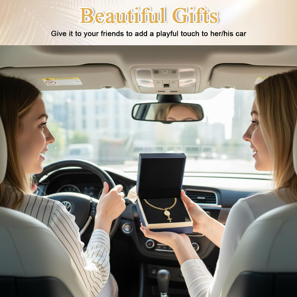 STHIRA Prayer Cross Pendant for Steering Wheel with Golden Alloy Chain and Rhinestones | Elegant Car Ornament Gift