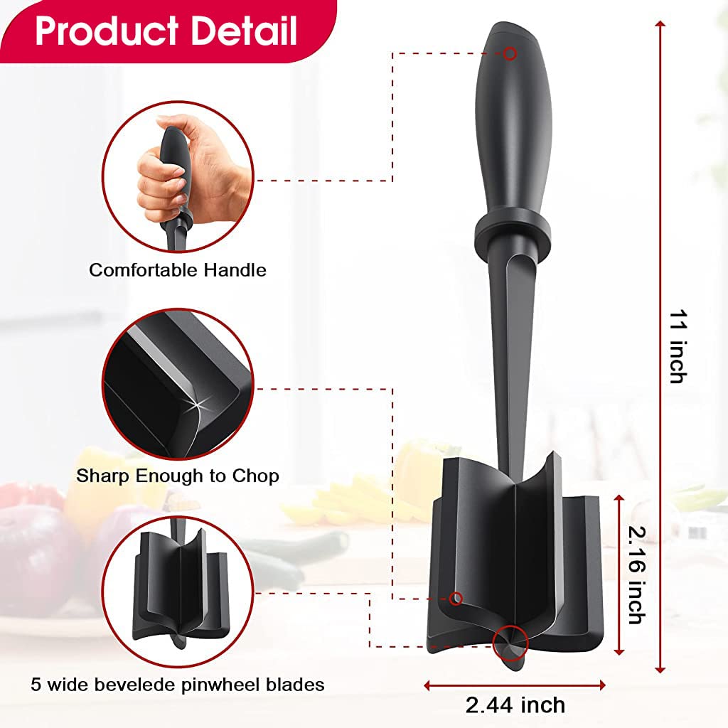 Supvox Meat Hammer for Ground Meat and Cooked Food Mashing with 5 Blades | 11inch Heat Resistant Nylon Tool