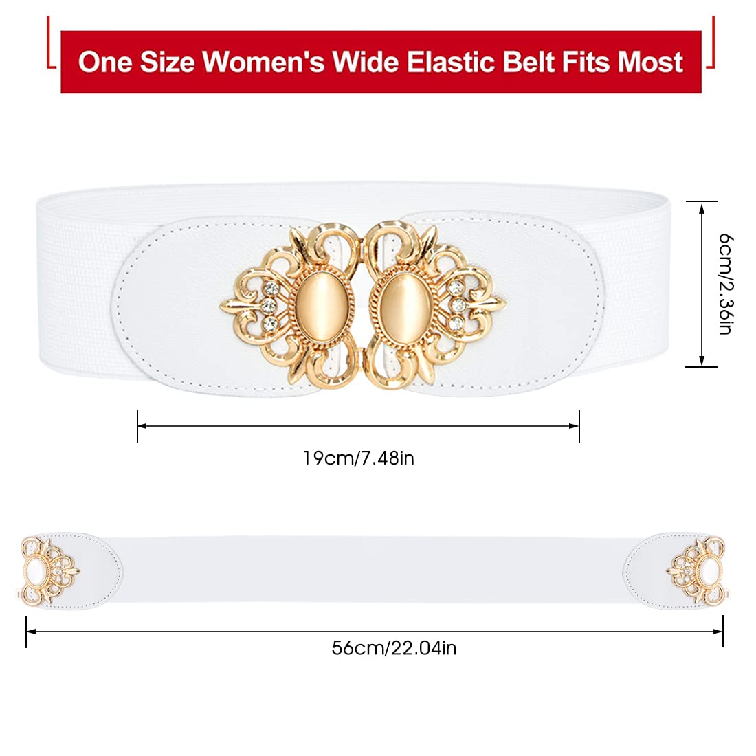 PALAY White Elastic Waist Belt for Dresses and Jeans with 4 cm Width Metal Interlocking Buckle | Adjustable 23.6–31.4 in for Women