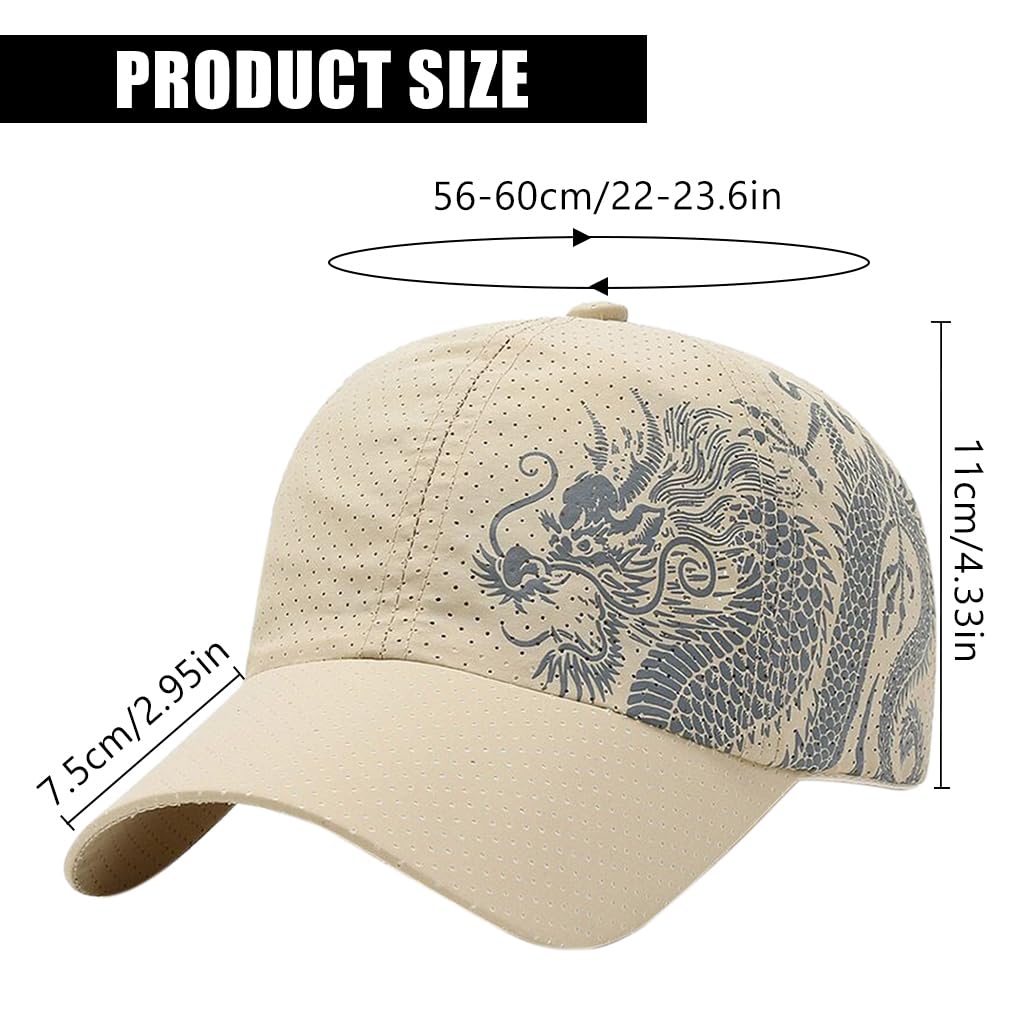 GUSTAVE® Baseball Caps for Men Dragon Edition Sport Cap - UV Protective Breathable Mesh Summer Hat, Adjustable, Durable Outdoor Khaki Cap for Men & Women, Essential for Hiking & Outdoor Activities