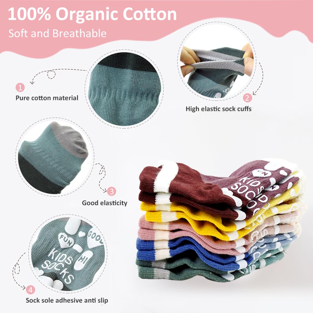 SNOWIE SOFT Baby Socks for Toddlers with Anti Slip Silicone Sole and Breathable Cotton | 5 Pairs for 0 12 Month Girls and Boys