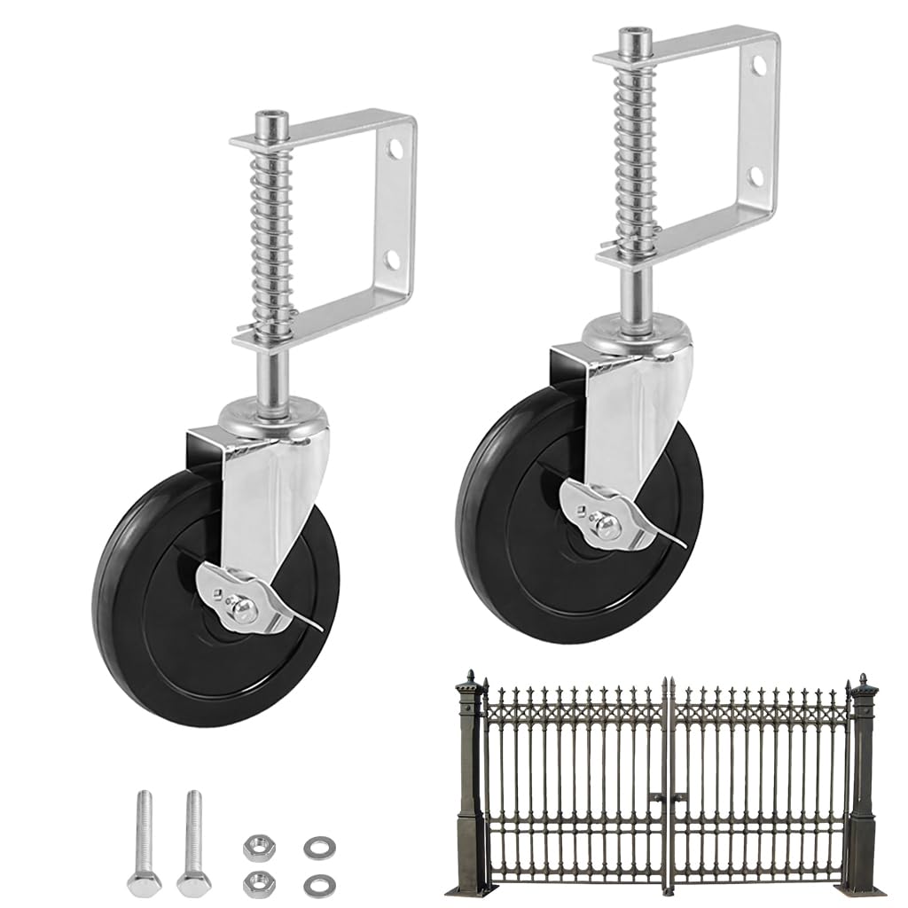Serplex® 4'' Zinc Alloy Gate Caster Wheels, Heavy-Duty Spring Loaded, 360 ° Swivel Casters with Mounting Hardware for Metal and Wooden Gates, 250-500 lbs Load Capacity