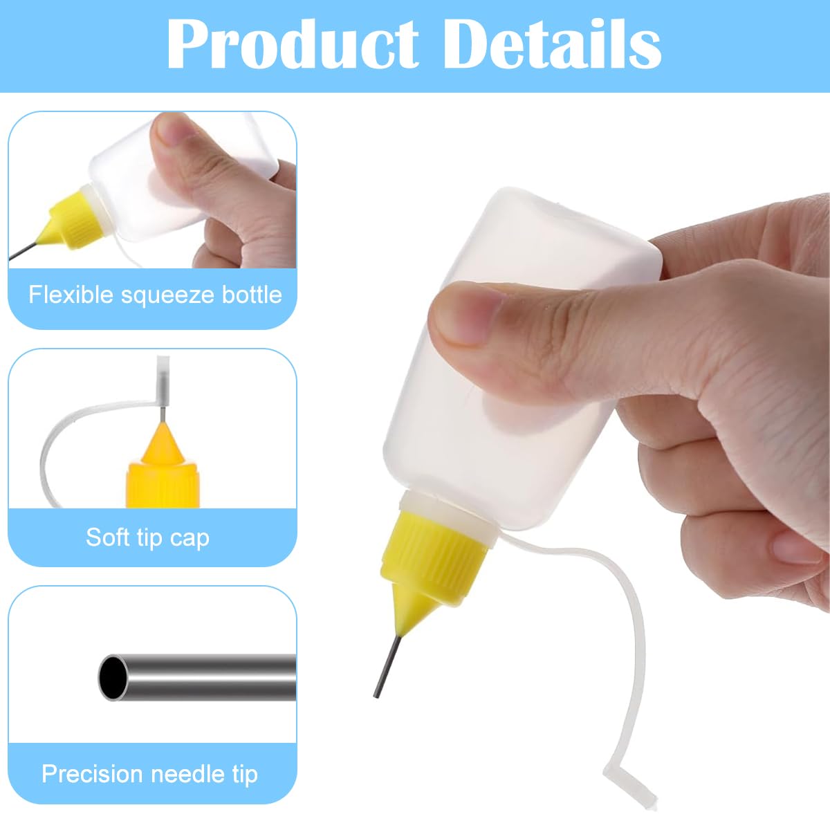 HASTHIP® 12Pcs Precision Tip Applicator Bottles Capped Precision Tip Applicator Bottles, 30ml Squeezable Plastic Applicator Bottles Glue Applicator Tips Paint Applicator Bottles for DIY Crafting