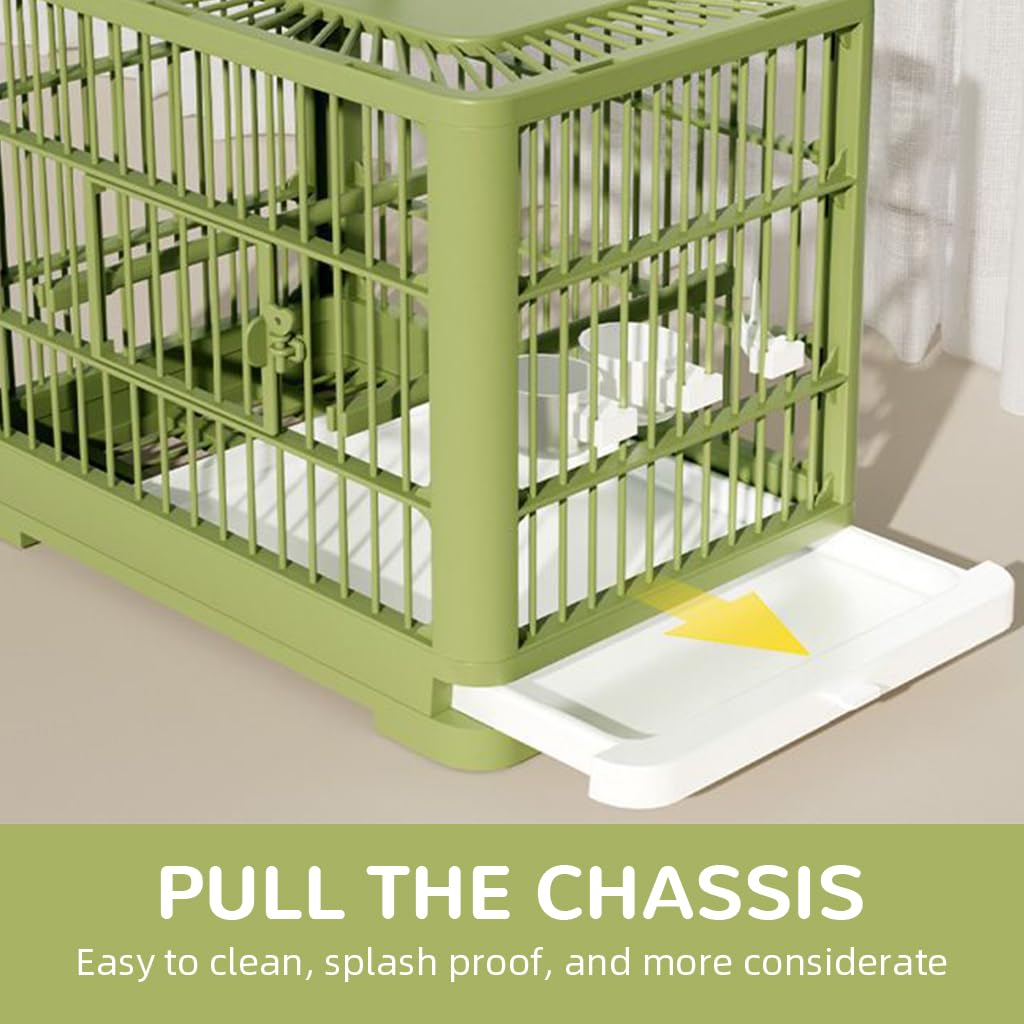 Qpets Foldable Travel Bird Cage for Small Birds with Perch Food Tray and Water Cup | Portable Quick Setup Carrier