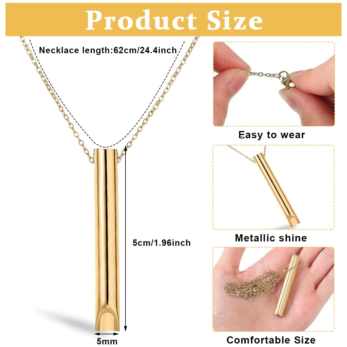 SANNIDHI Breathing Necklace for Women Men, Titanium Steel Gold Stress Relief Necklace for Anxiety Relief, Breathing Exercises, Meditation, Silent Whistle Chain Necklace Gift