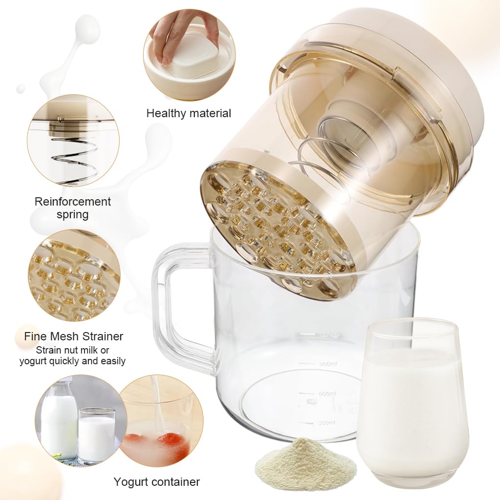 Supvox Yogurt Strainer for Hung Curd with Spring Loaded Press and 1.1L BPA Free Cup | Reusable