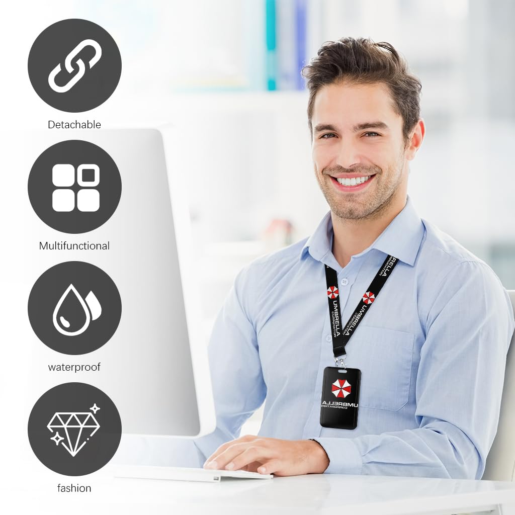 ZORBES ID Card Holder for Office with 17.7 in Retractable Lanyard featuring Detachable Neck Strap | Resident Evil Umbrella Design