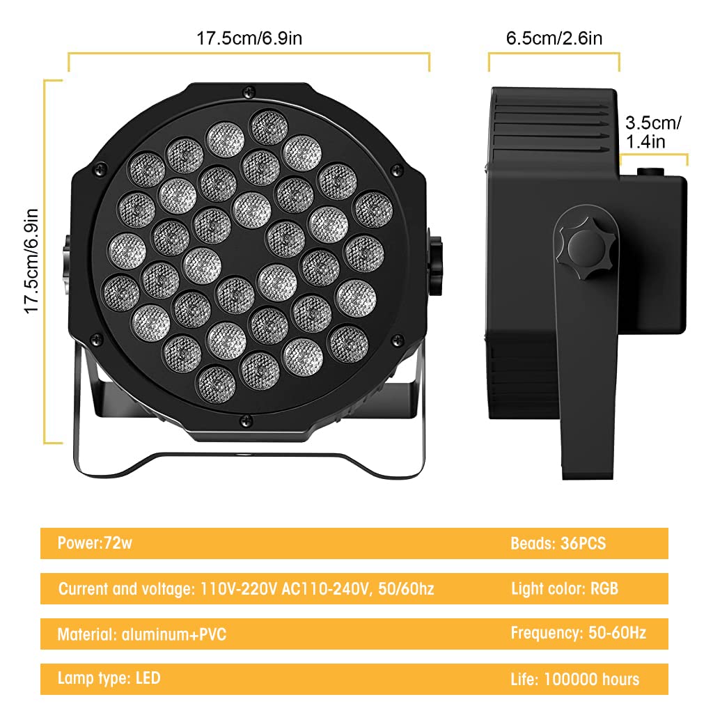 ELEPHANTBOAT DJ Light for Home Party with 36 LEDs and DMX512 Control | RGB Sound Active Lighting