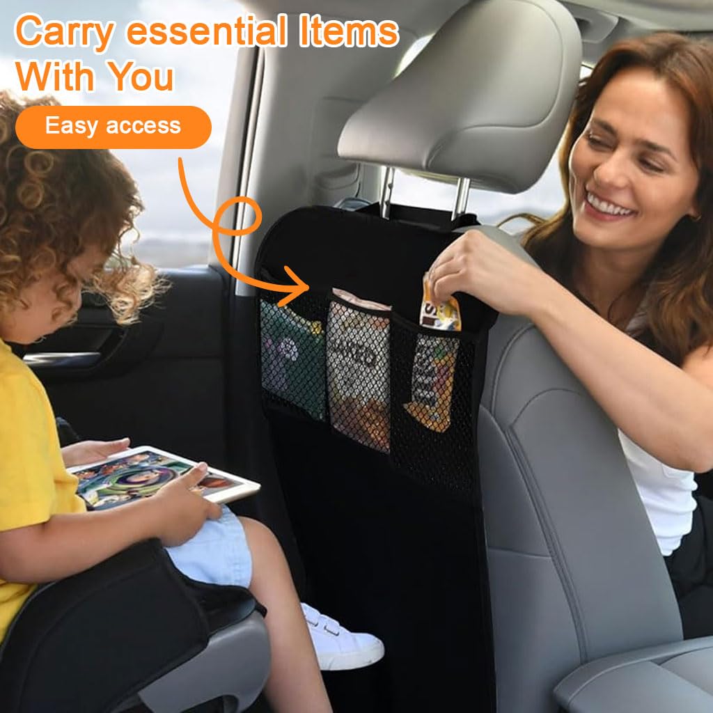 STHIRA Car Back Seat Organizer for Kids & Pets with 3 Mesh Pockets | 2Pcs Waterproof Cover