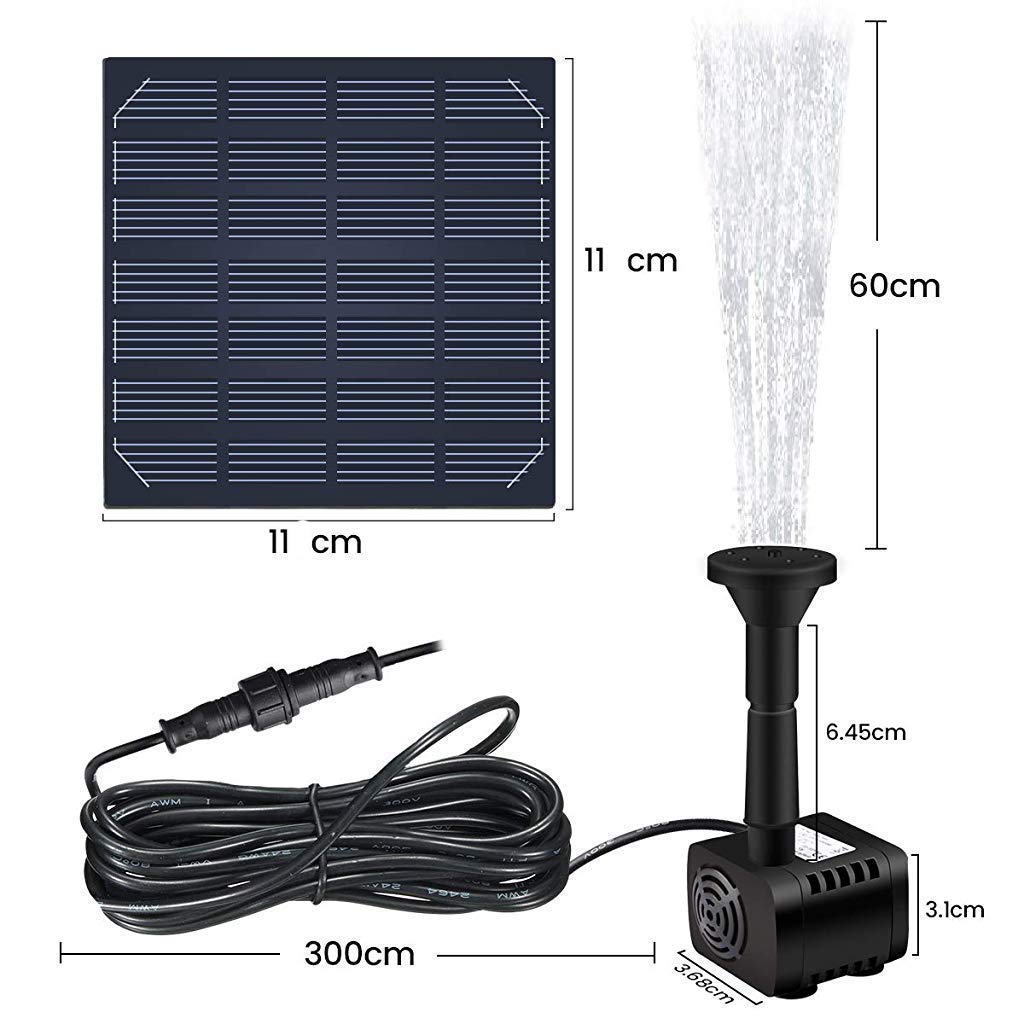 ELEPHANTBOAT Solar Water Fountain Pump for Garden and Pond with 1.2W 180L/H Panel | 4 Spray Nozzles