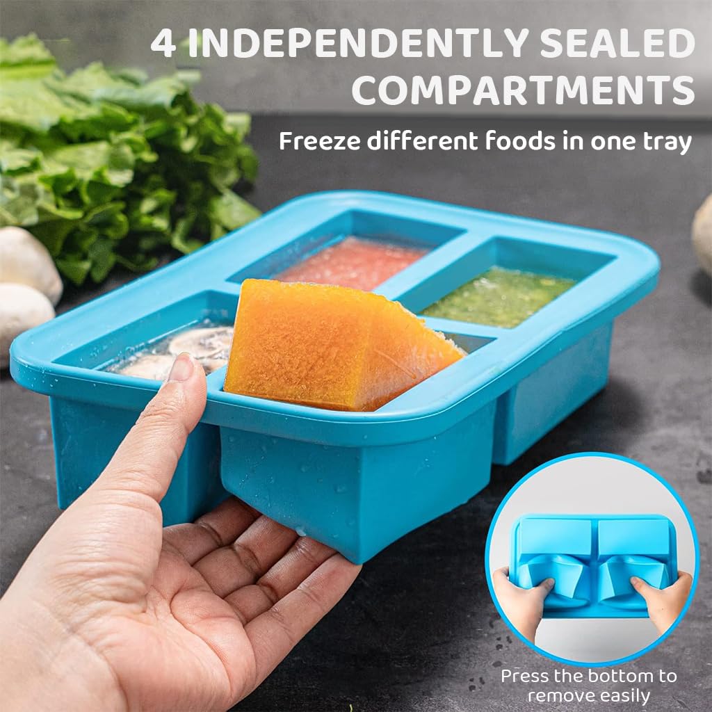 Supvox Ice Cube Tray for Miso Soup and Curry Cubes with 125ml and 250ml Dual Scale Lines | Food Grade Silicone Mold with Semi Transparent Lid