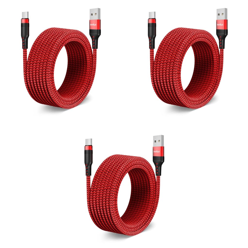 Verilux Type C Charging Cable for iPhone 15 featuring 16.4ft length and nylon woven design