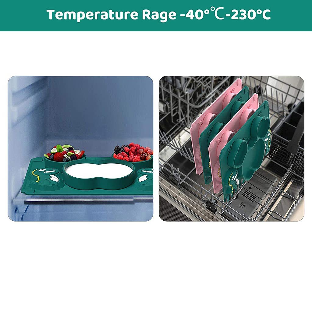 SNOWIE SOFT Baby Suction Plates for Feeding featuring Cute Dinosaur Design | 3PCS Green Silicone