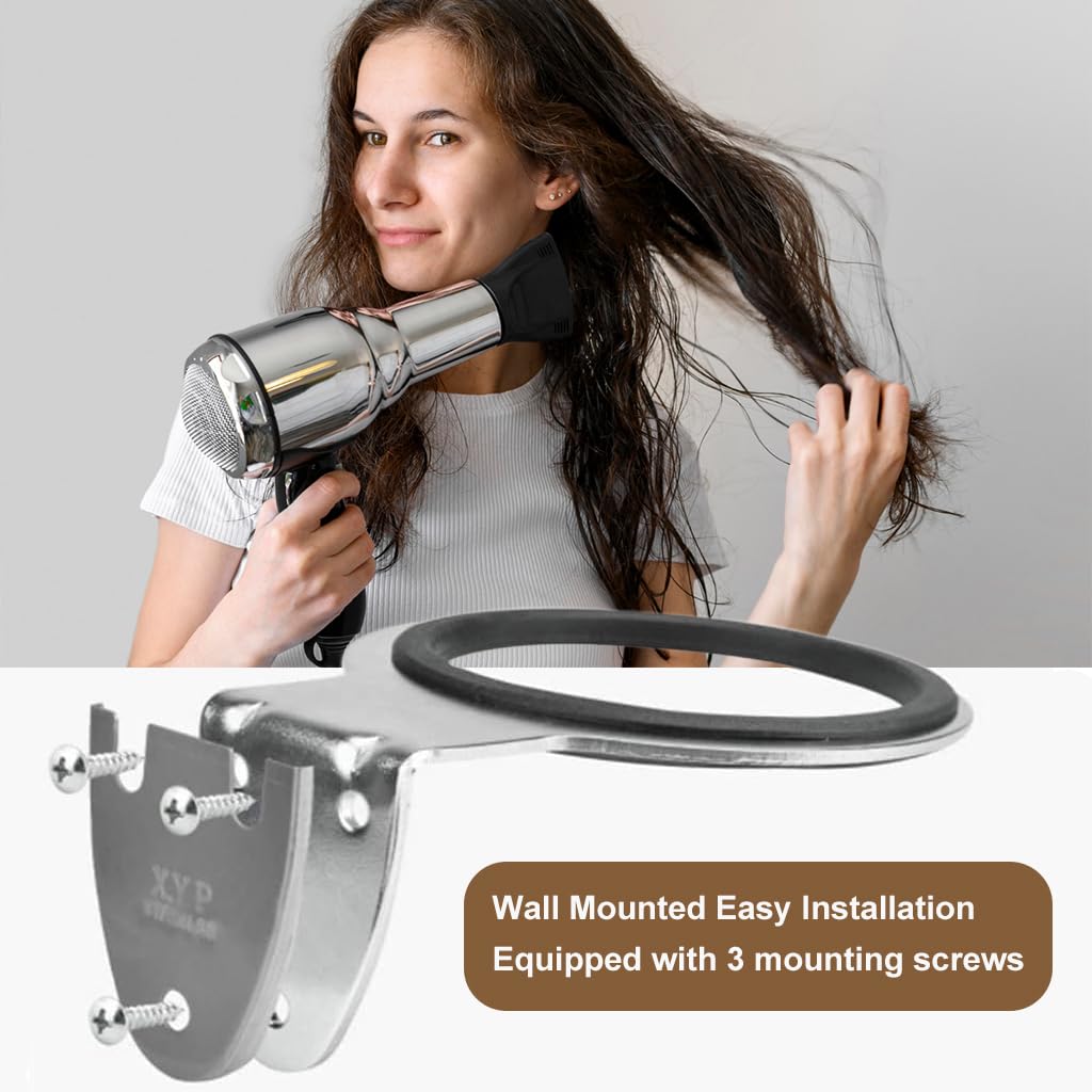 ZIBUYU® Hair Dryer Holder Wall Mounted Hair Dry Rack Bathroom Organizer Universal Hair Dryer Rack Ring Holder Stainless Steel Hair Dryer Organizer Rack for Most Hair Dryer