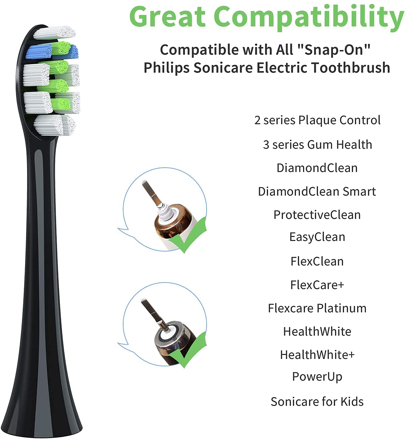 HANNEA Replacement Toothbrush Heads for Philips Sonicare | 8 Pack Black with DuPont Bristles