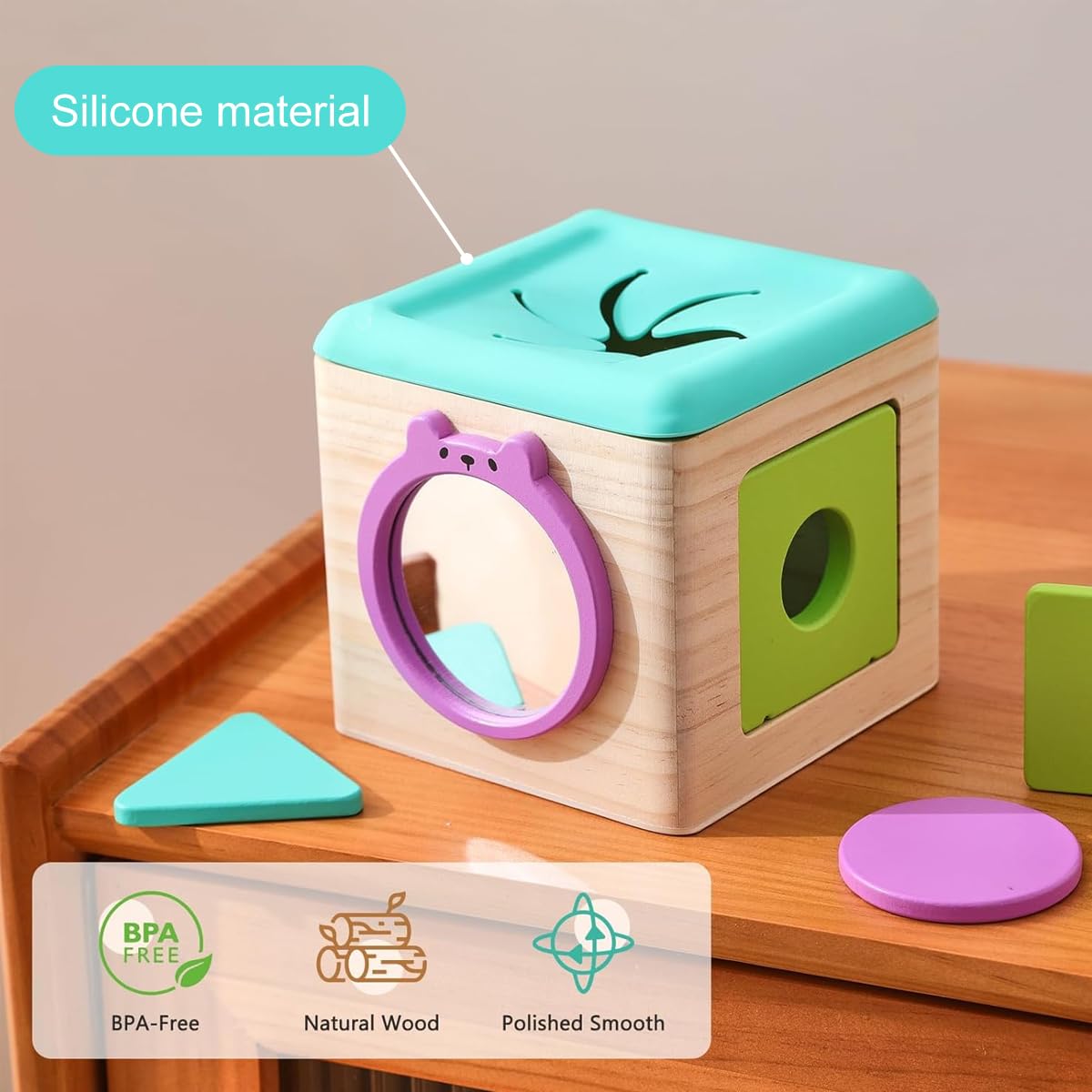 PATPAT Wooden Tissue Box Baby Toy for Sensory Play with 8 Sheer Tissues and Mirror | Montessori Learning