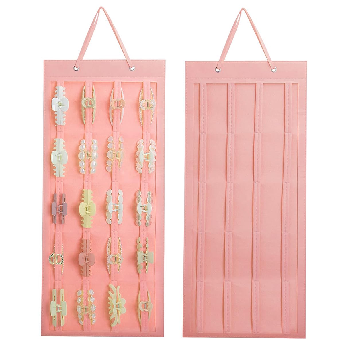 HASTHIP Hair Claw Clip Holder for Wall and Door with 20 Felt Belts 35×80cm | Organizer for Women